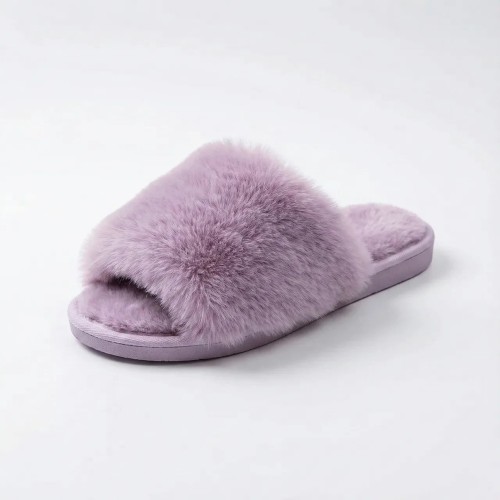 Женские домашние тапочки пушистые меховые сиреневые (лаванда) открытые мягкие (36-41) (арт. 8341)