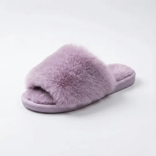 Жіночі домашні капці пухнасті хутряні бузкові (лаванда) відкриті м'які (36-41)