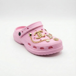 Женские кроксы розовые с украшениями и цепочкой, сабо из пены ЭВА для пляжа и прогулок (36-41)