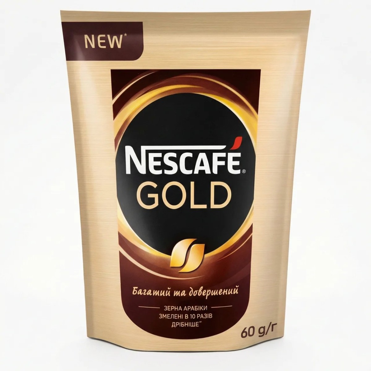 Кава розчинна Nescafé Gold 60 г | Маленька м'яка упаковка, Арабіка, Змелена в 10 разів дрібніше (арт. 4287)