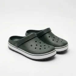 Сабо крокси (пінка) темно-зелені з білою смугою | Унісекс, пляжне взуття, Садові калоші