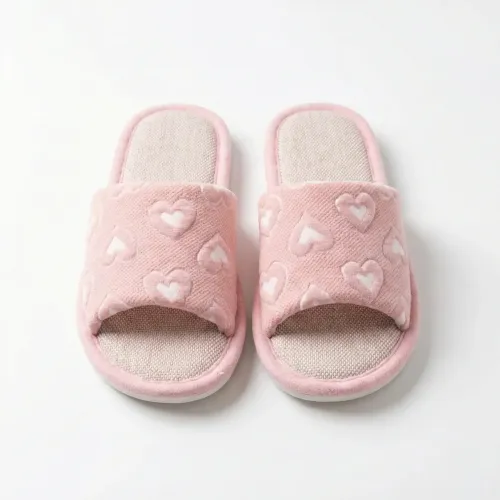Хатні капці жіночі рожеві з сердечками Текстильні літні капці відкриті повітропроникні 36-41