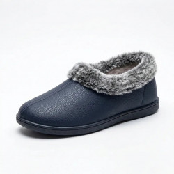 Тапочки комнатные закрытые эко-кожа синие на меху Теплые домашние мокасины унисекс 36-42 39