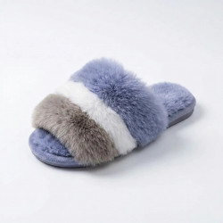 Хатні капці жіночі пухнасті триколірні Хутряні тапки закриті м'які 36-41