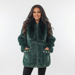 Женская кофта-альпака на молнии с меховым воротником Изумрудная (50-54) теплый кардиган (арт. 7859)