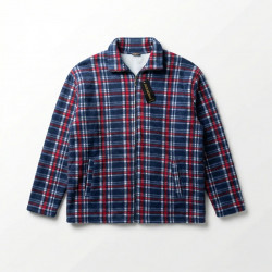 Чоловіча зимова кофта на хутрі в карту. Тепла флісова куртка на блискавці 52-62 (Батал)