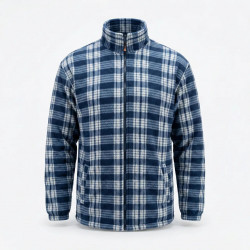 Мужская зимняя кофта на меху в клетку (Манжеты). Теплая куртка на молнии 50-60 DUNAUONE