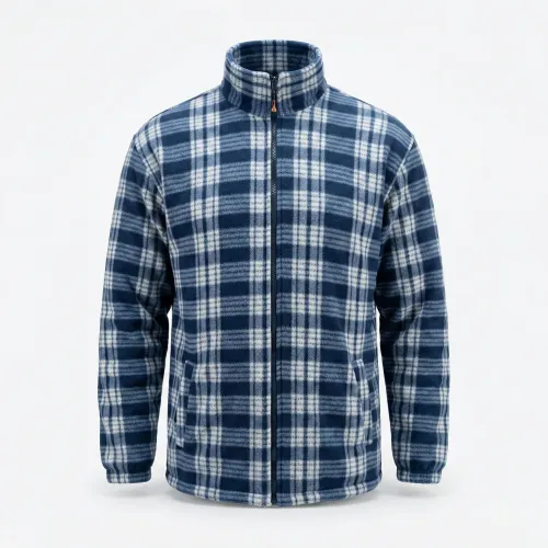 Чоловіча зимова кофта на хутрі в карту (Манжети). Тепла куртка на блискавці 50-60 DUNAUONE