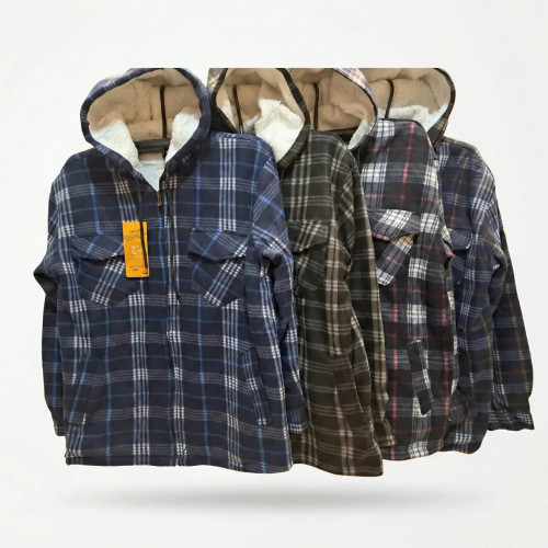 Чоловіча тепла сорочка на хутрі з капюшоном 