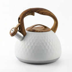 Чайник со свистком 3.0 л Sirius (Сириус) белый. Нержавеющая сталь, ручка под дерево, индукция