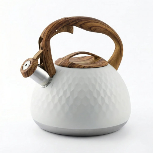 Чайник зі свистком 3.0 л Sirius (Сіріус) білий. Нержавіюча сталь, ручка під дерево, індукція