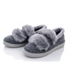 Тапочки чуні жіночі теплі сірі з хутряним опушенням Progress