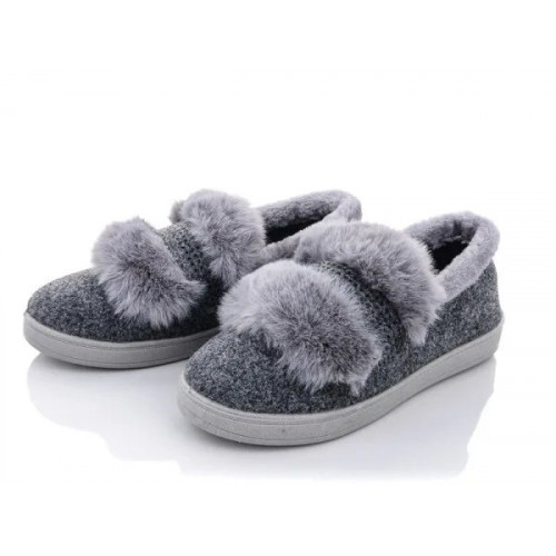 Тапочки чуні жіночі теплі сірі з хутряним опушенням Progress