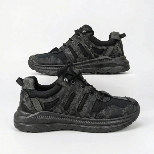 Чоловічі кросівки Чорний Камуфляж літні сітка (41-45) тактичні для охорони та туризму (арт. 7635)