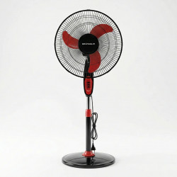 Вентилятор напольный Grünhelm (Черный с красным), мощный 3-скоростной, регулируемый, на круглой подставке