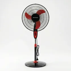 Вентилятор підлоговий Grünhelm (Чорний з червоним), потужний 3-швидкісний, регульований, на круглій підставці