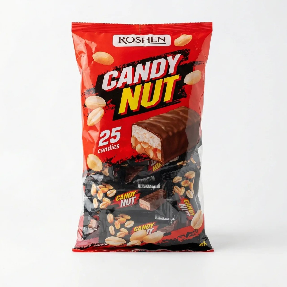 Цукерки Roshen Candy Nut з арахісом та м'якою карамеллю (Упаковка 25 шт/1 кг) | Шоколадні батончики Кенді Нат (арт. 4490)