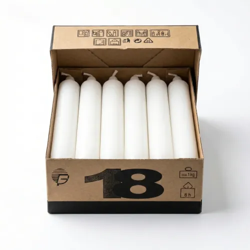 Набір свічок господарських FOBOS (18 шт). Білі парафінові свічки 8 годин горіння (18,5 см)