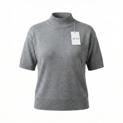 Женская кофта-американка серая GLSA (48-50). Вязаный свитер с коротким рукавом и воротником-стойкой