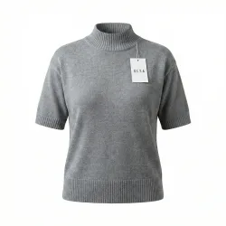 Жіноча кофта-американка сіра GLSA (48-50). В'язаний светр з коротким рукавом та коміром-стійкою