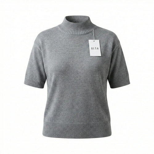 Женская кофта-американка серая GLSA (48-50). Вязаный свитер с коротким рукавом и воротником-стойкой