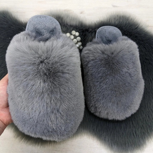 Жіночі домашні капці Пухнастики з еко-хутра сірі (арт. 7314)