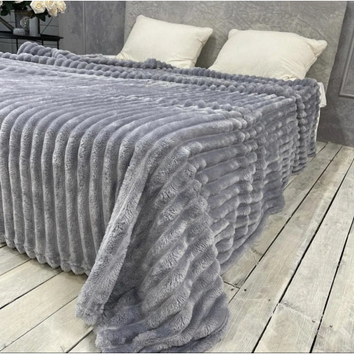 Плед Шарпей м'яка полоска Євро Розміру 200-220см колір Світло-сірий (арт. 6666)