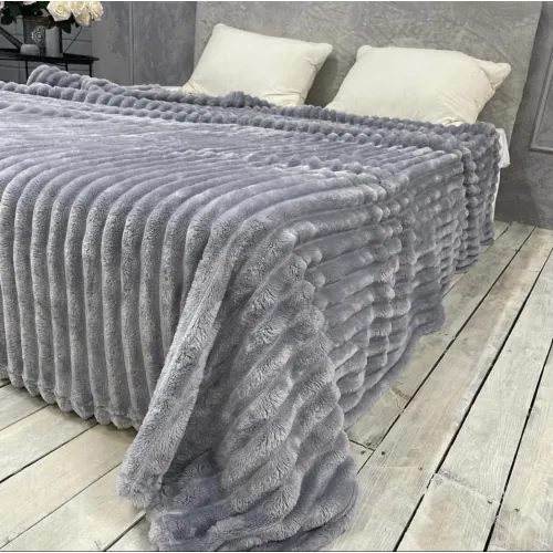 Плед Шарпей м'яка смужка Євро Розміру 200-220 см колір Світло-сірий