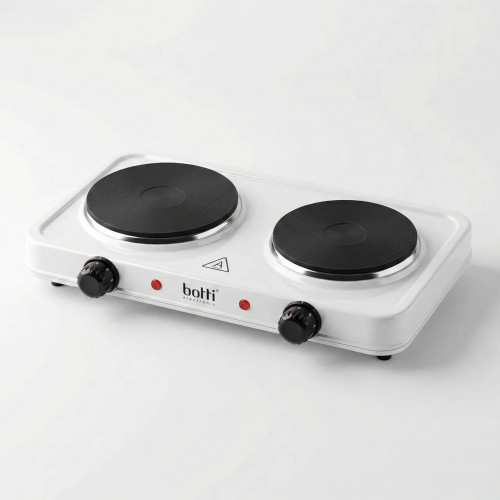Электрическая плита настольная Botti Cucini 2500 Вт (2 конфорки). Белая бытовая электроплитка для дачи и общежития