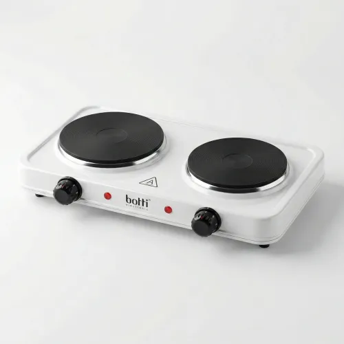 Електрична плита настільна Botti Cucini 2500 Вт (2 конфорки). Біла побутова електроплитка для дачі та гуртожитку