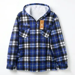 Чоловіча тепла сорочка на хутрі з капюшоном (на блискавці), зимова куртка-сорочка в клітинку, розміри 54-60