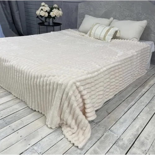 Плед Шарпей м'яка полоска Євро Розміру 200-220см колір Молочний