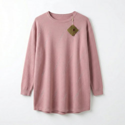 Женская кофта туника розовая со стразами. Нарядный удлиненный джемпер большого размера