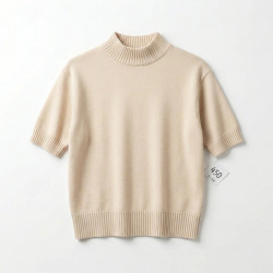 Жіноча кофта-американка GLSA (50-56). Бежевий в'язаний светр з коротким рукавом та коміром-стійкою, Батал