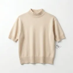 Жіноча кофта-американка GLSA (50-56). Бежевий в'язаний светр з коротким рукавом та коміром-стійкою, Батал