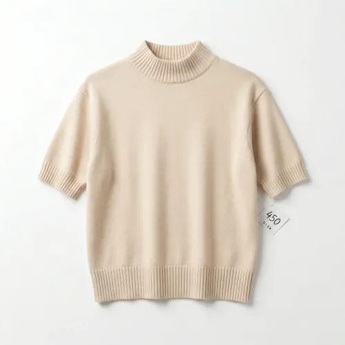 Жіноча кофта-американка GLSA (50-56). Бежевий в'язаний светр з коротким рукавом та коміром-стійкою, Батал