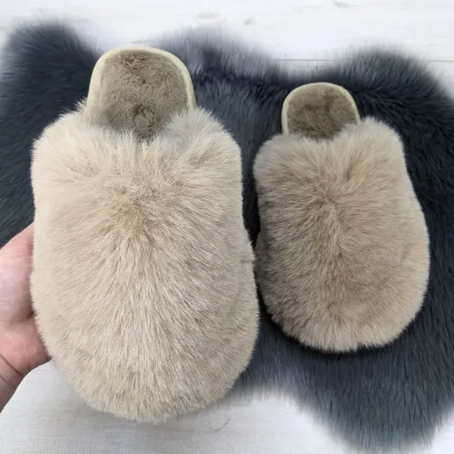 Жіночі домашні капці Пухнастики з еко-хутра Бежеві