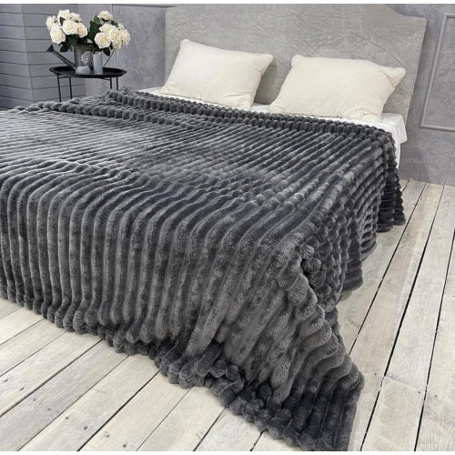 Плед Шарпей м'яка полоска Євро Розміру 200-220см колір Темно-сірий (арт. 6672)