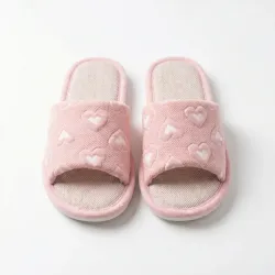 Тапочки кімнатні жіночі рожеві з сердечками Текстильні літні капці відкриті дихаючі 36-41