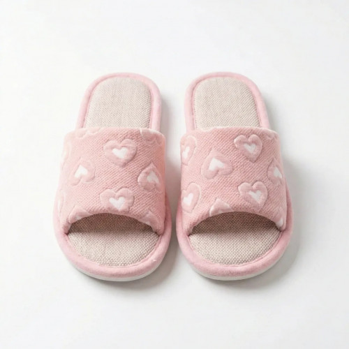 Тапочки кімнатні жіночі рожеві з сердечками Текстильні літні капці відкриті дихаючі 36-41