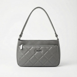 Жіноча сумка на плече сіра, стьобана сумочка-багет з еко-шкіри класична маленька
