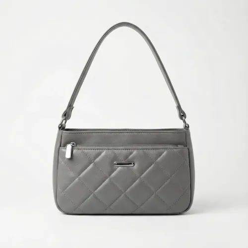 Жіноча сумка на плече сіра, стьобана сумочка-багет з еко-шкіри класична маленька