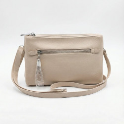 Сумка женская через плечо бежевая, маленькая сумочка-клатч на 3 отделения кросс-боди светлая