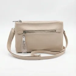Жіноча сумка через плече бежева, маленька сумочка-клатч на 3 відділення крос-боді світла