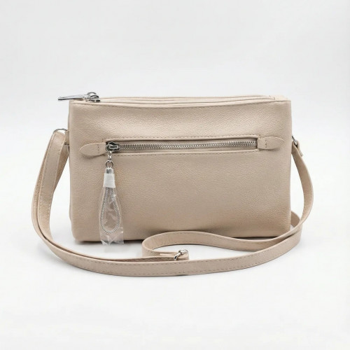 Сумка женская через плечо бежевая, маленькая сумочка-клатч на 3 отделения кросс-боди светлая