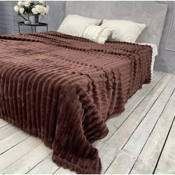 Плед велсофт мягкая полоска Евро Размера 200-220см цвет Шоколад