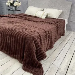 Плед велсофт м'яка полоска Євро Розміру 200-220см колір Шоколад