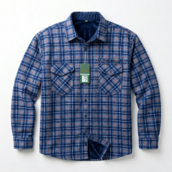 Мужская теплая рубашка в клетку на меху Gold Golf Man (р. 46-56) | Зимняя байковая рубашка синяя (арт. 7056)
