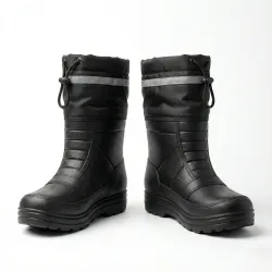 Чоловічі чорні гумові чоботи утеплені (з манжетою). Зимові чоботи для охорони та роботи зі світловідбивачем