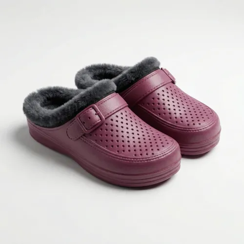 Жіночі зимові калоші-сабо на хутрі (37-41). Теплі гумові шльопанці без задника, Бордові